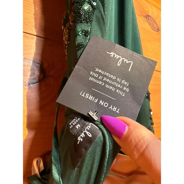 NWT Lulus Valhalla Forest Green Sequin Lace-Up Maxi Dress Glam Holiday Size M - Image 9