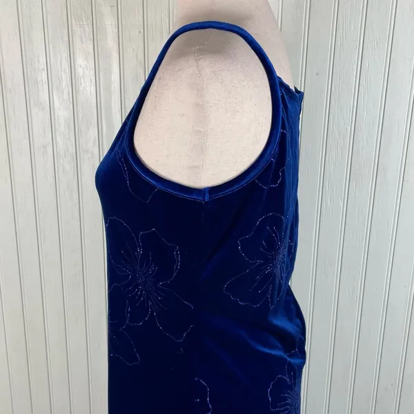 Vintage 90s Y2K Blue Velvet Flower Maxi Slip Dress Whimsigoth Fairycore Medium - Image 4