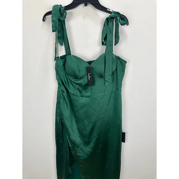Lulus Graceful Sophistication Emerald Green Satin Tie-Strap Midi Dress XL NWT - Image 6