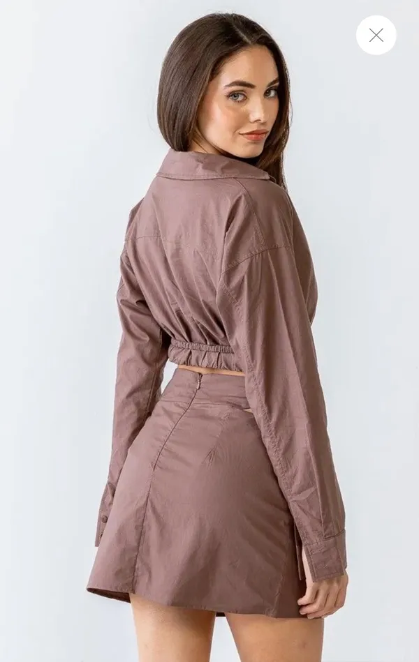 Brown mini skirt/crop top set Size L - Image 2