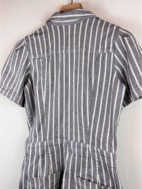 Pilcro Anthropologie The Kit Utility Romper Size 12 Blue White Stripe Cotton - Image 12