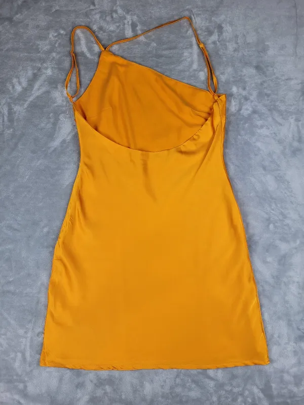 Riley Hubatka x Peppermayo Orange Satin One Shoulder Mini Dress Size US 8 - Image 11