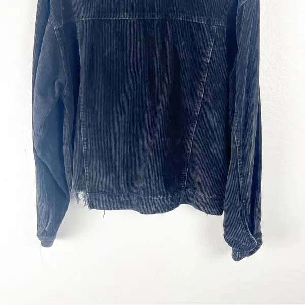 POL Black 100% Cotton Chest Pockets Frayed Hem Corduroy Trucker Jacket Small - Image 7