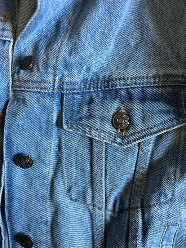 Understated Leather Light Blue Women's Denim Jacket - Classic Trucker Style - Image 3