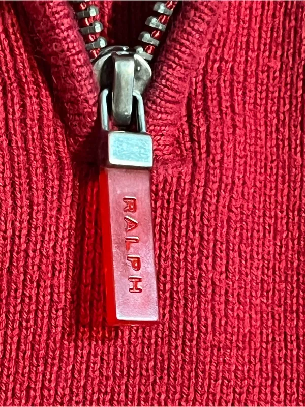 Ralph Lauren 100% cotton red 1/4 zip sweater small VTG Mock-neck knit classic - Image 7