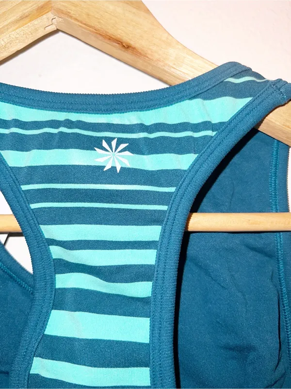 Athleta Neon Stripe Teal Racerback Active Fitted Tank Top - Image 12