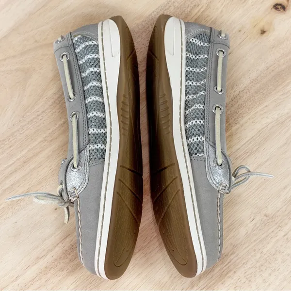 Sperry Topsider Angelfish Striped Mesh Leather Slip On Boat Shoe‎ Loafer Taupe 6 - Image 5