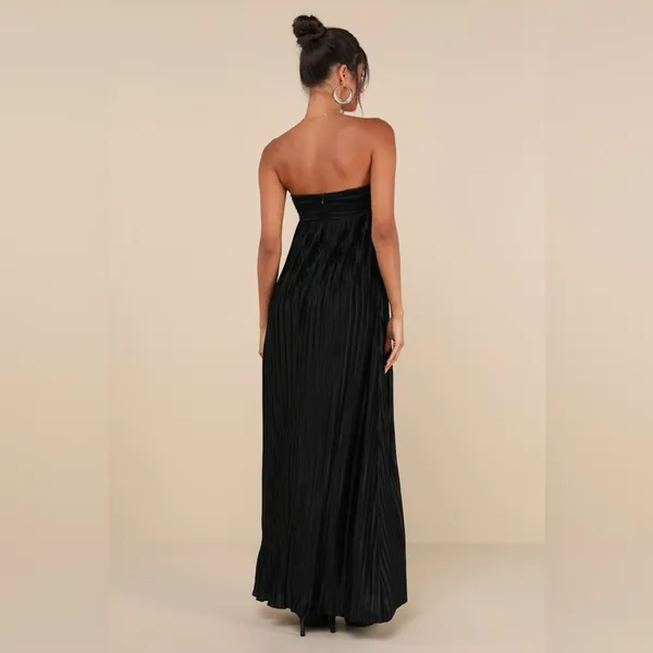 LULU’S Whimsical Beauty Black Satin Plisse Strapless Maxi Dress - Image 10