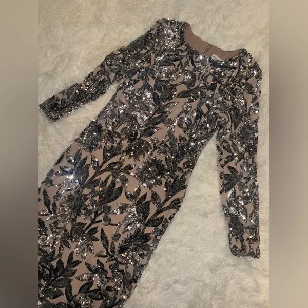 NEW Dress the population Emmalyn Sequins Long Sleeve Sliver Nude Midi size XXL - Image 7