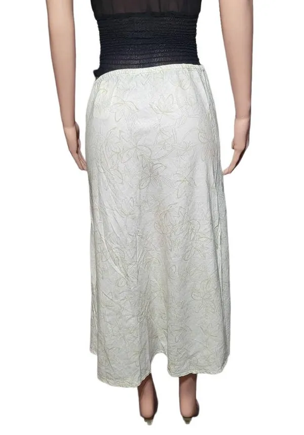 Pulp elastic waist white flower print linen pull-on skirt M - Image 4