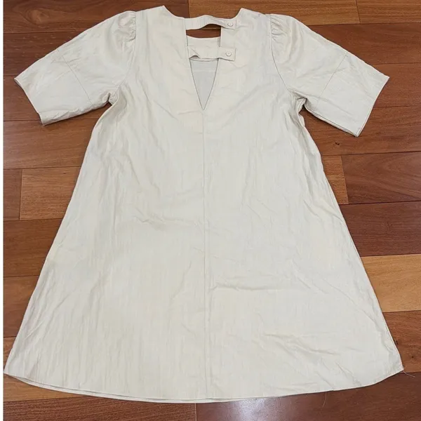 ING9 Short Puff‎ Sleeve Mini Dress Womens Beige Open Back Pockets OS One Size - Image 7