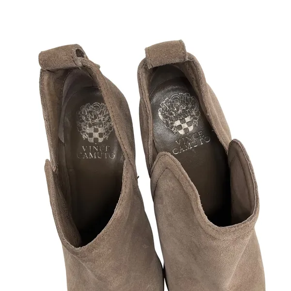 Vince Camuto Francia Suede Bootie Taupe Stacked Block Heel 8.5 Ankle Boots - Image 4
