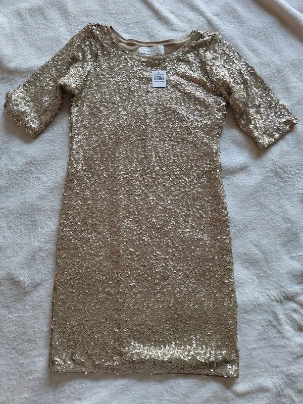 Abercrombie & Fitch Gold Sequin Bodycon Mini Dress Medium NWT - Image 2
