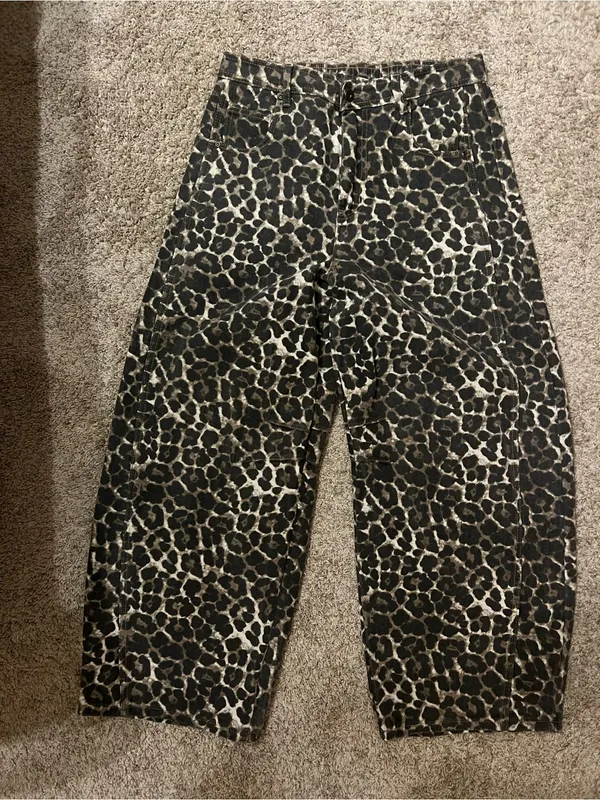 Leopard Print Barrel leg pants - Black & Cream - Image 2