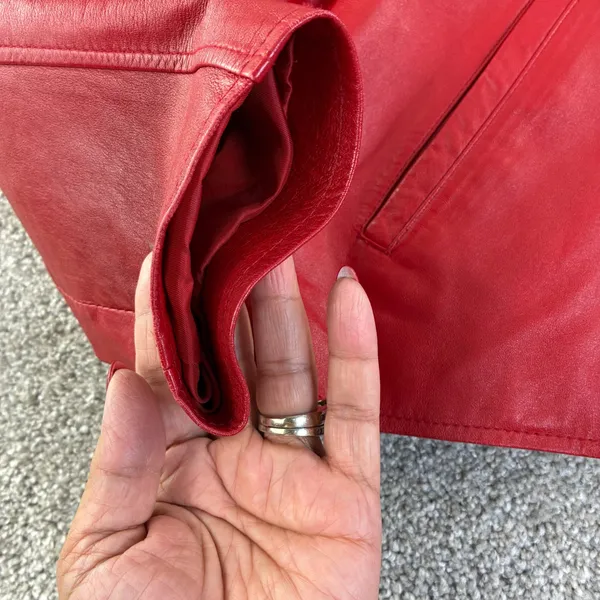 EVAN‎ DAVIES Red Leather Jacket Womens 12 Zip Up Collared Blazer Style Retro VTG - Image 3