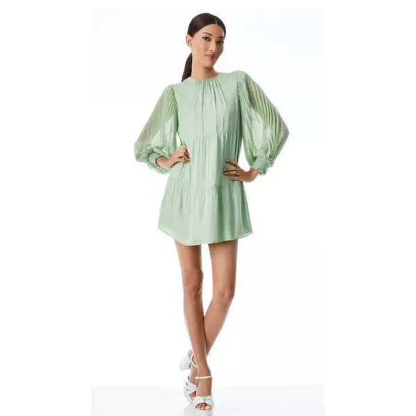 NWT Alice + Olivia Antonette‎ Crew Neck Mini Dress Color: Sea-foam Sz XS $465 - Image 5