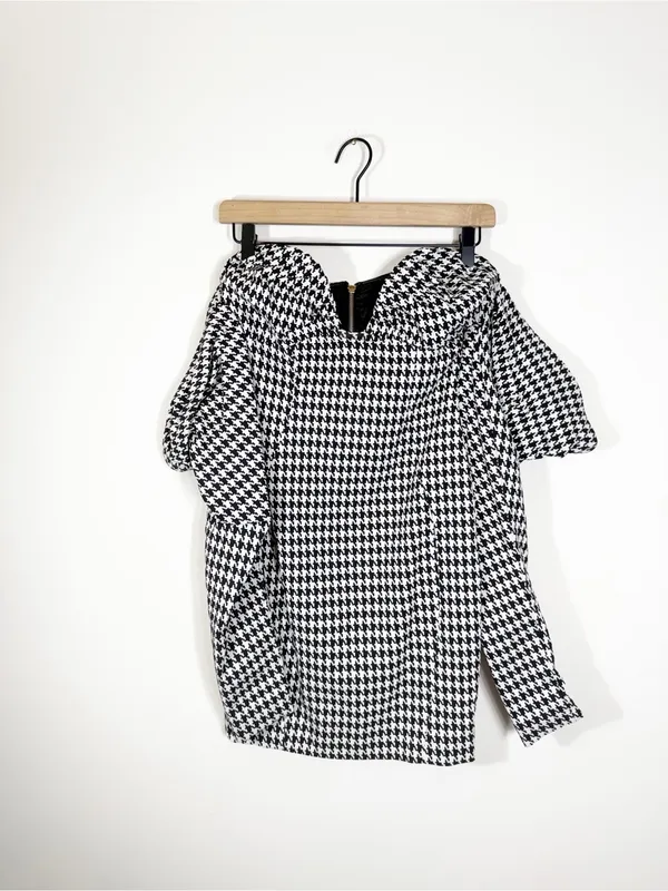 Miss Circle Kylie Houndstooth Off The Shoulder Woven Mini Dress Sweetheart Small - Image 3