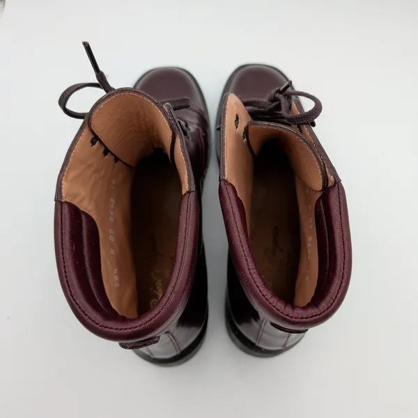 Robert Clergerie Patent Leather Burgundy‎ Cap Toe Ankle Boots Womens 8 EU 38.5 - Image 6