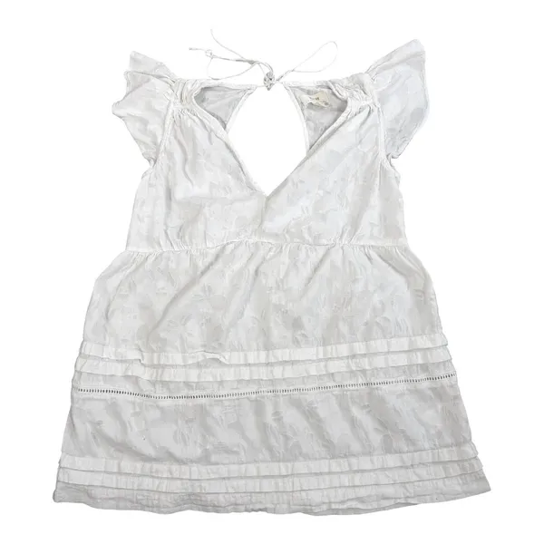 Maeve Anthropologie Womens M White Floral Jacquard Open Back Tie Peplum Blouse - Image 8
