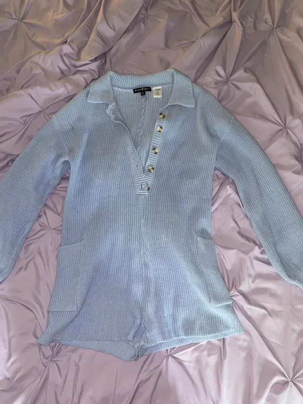 Blue Blush Blue Sweater Romper - Image 2