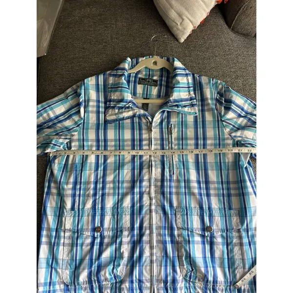 Lauren Active Ralph Lauren Blue White Plaid Windbreaker Jacket XL‎ Full Zip Mesh - Image 6