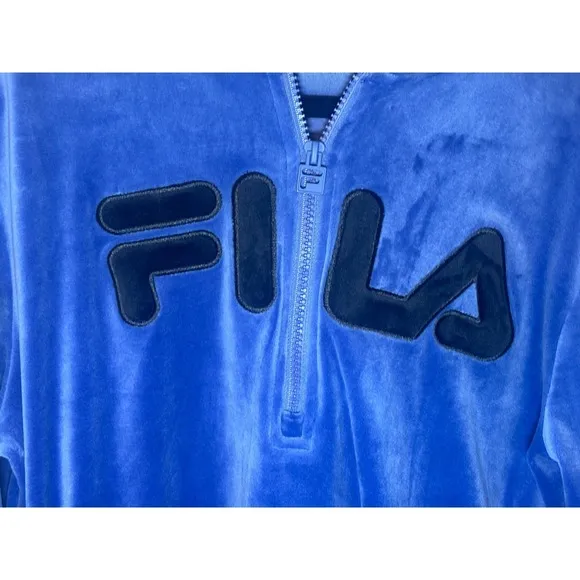 FILA Womens Velour Half Zip Hoodie Size M Blue Velvet Logo Y2K Athleisure‎ - Image 4
