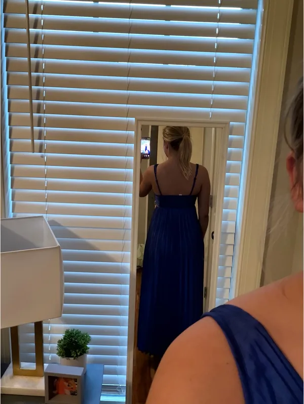 Long blue floral prom dress - Image 4