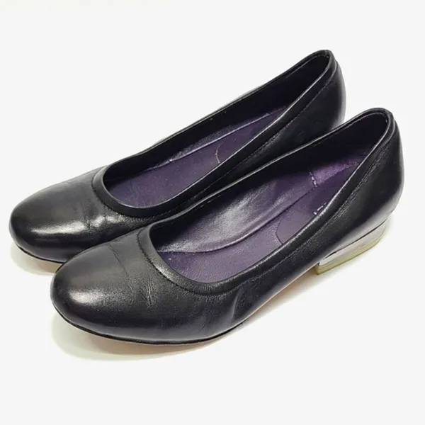 Vaneli Black Leather Round Toe‎ Ballet Flats Clear Lucite Block Heel Size 6.5 - Image 2