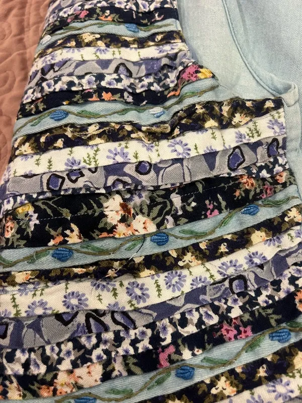 Johnny Was Pale Blue Floral Patchwork Open Vest - Image 4