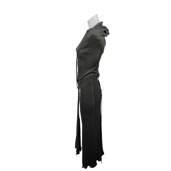 Dolls Kill Darker Wavs Gray Ribbed Hooded Sleeveless Slit Maxi Bodycon Dress XS - Image 2