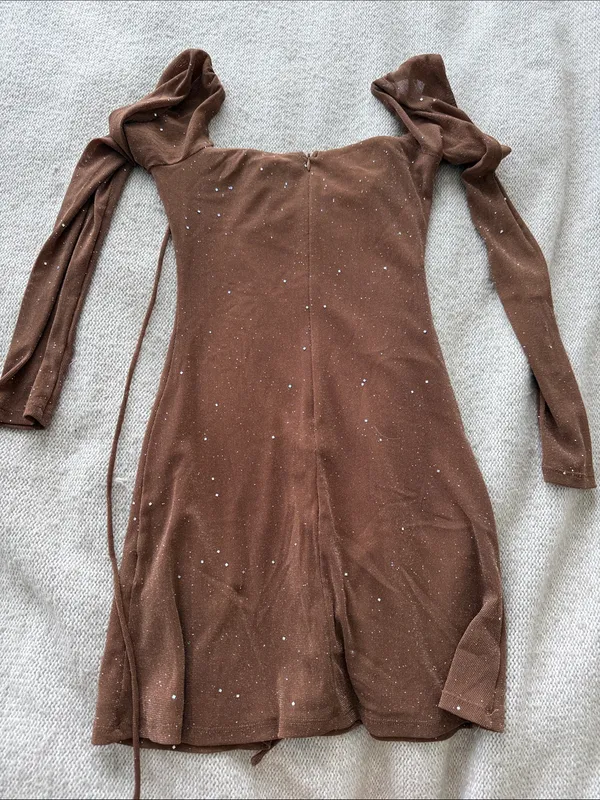 Princess Polly brown long sleeve sparkly mini dress - Image 5