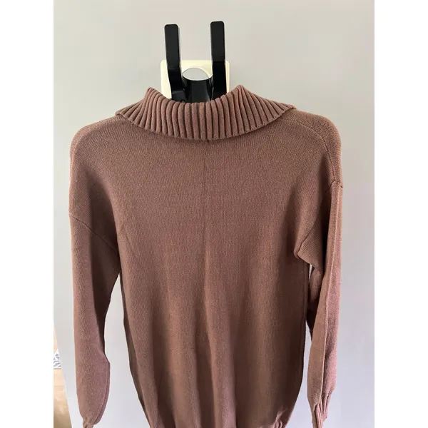 NWT Women's Long Sleeve V Neck‎ Sweater Collar Ribbed Knit Mini Dress Size Small - Image 5