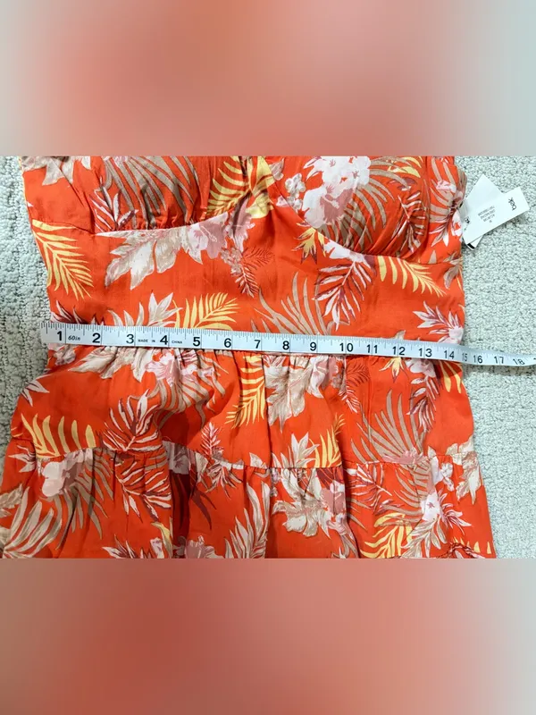 Derek Heart Tropical-Print Orange Mini Romper - Sleeveless V-Neck Sz M - Image 6