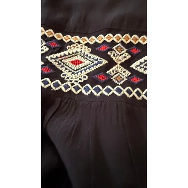 Anthropologie Eri + Ali S Black Boho Embroidered Peplum Top - Image 5
