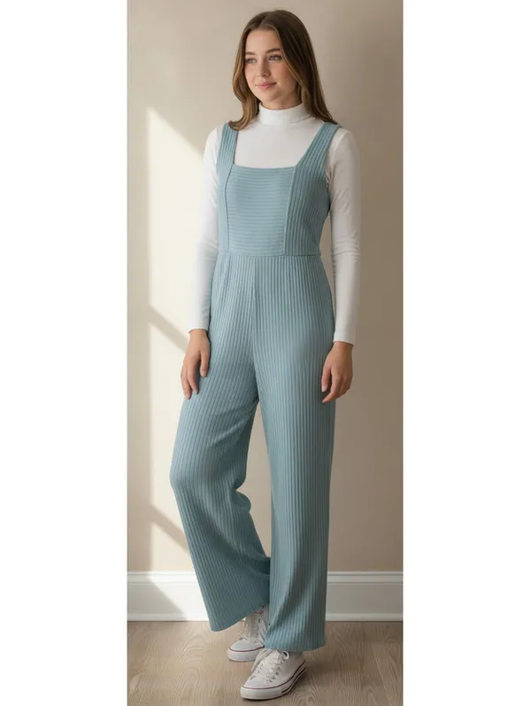 Wild Fable Ribbed Knit Wide Leg Jumpsuit, Sage Blue, Size M - Image 6