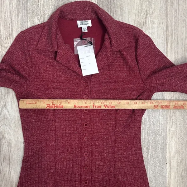 Unique Vintage Burgundy Red‎ Textured Knit Mermaid Midi Dress Womens Large - Image 6