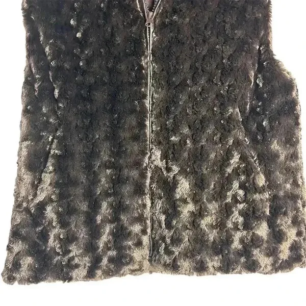 Women's Faux Fur Vest Brown M Soft Texture Full Zip‎ Fall Winter - Image 3