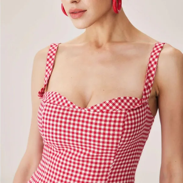 Rihoas Red Plaid Sweetheart Neck Slip Mini Dress - Image 3