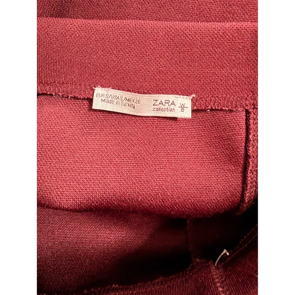 Zara Collection Pencil Skirt Womens Small Burgundy‎ High Waisted Midi Stretch - Image 3