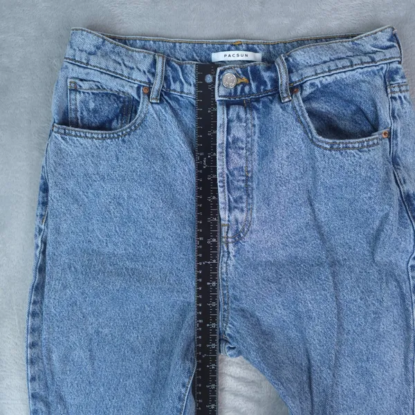 PacSun High‎ Rise Straight Jeans Women 30x27 Blue Button Fly Raw Hem 90s Mom - Image 13