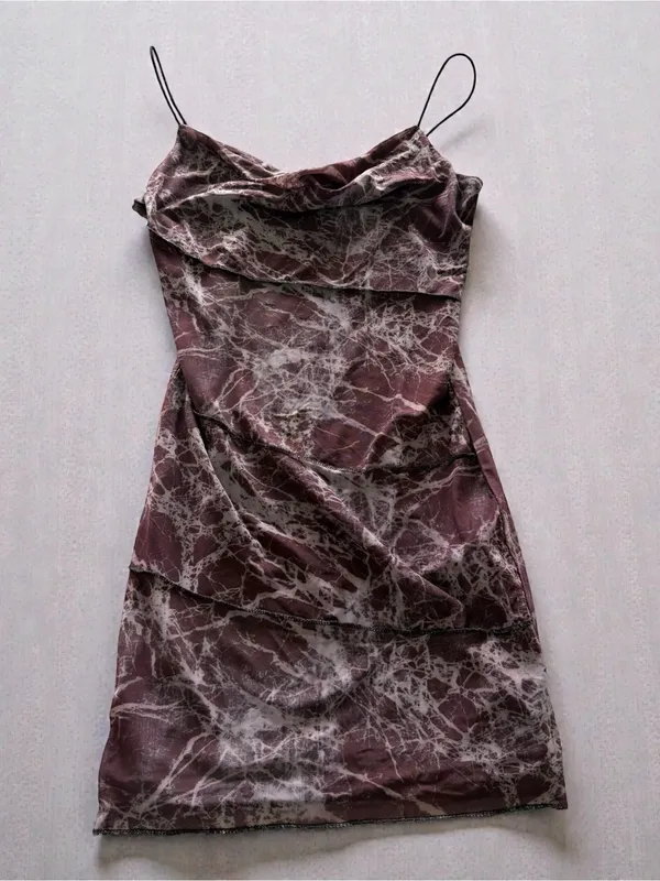 Forever 21 Marble Print‎ Mesh Cowl Neck Mini Dress Size M - Image 2
