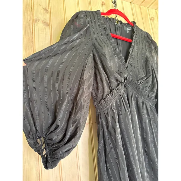 NWT Lulus Forever In My Heart Black Striped Balloon Sleeve Mini Dress Party Sz S - Image 3