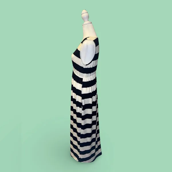Women’s BOMBOM Black & Cream Wide Striped Maxi Dress Sz: Med - Image 2