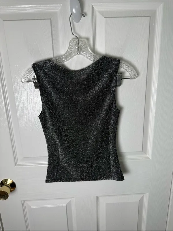 Reformation Dusk Knit Top in Core Black Silver Sparkle XS - Image 4
