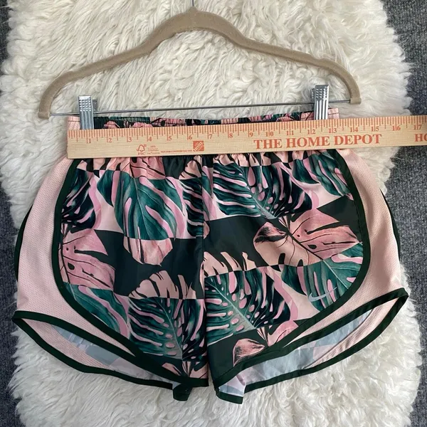 Nike Pink Tropical Palm Green Leaves Print Running Shorts Gym Activewear Sporty - Image 5