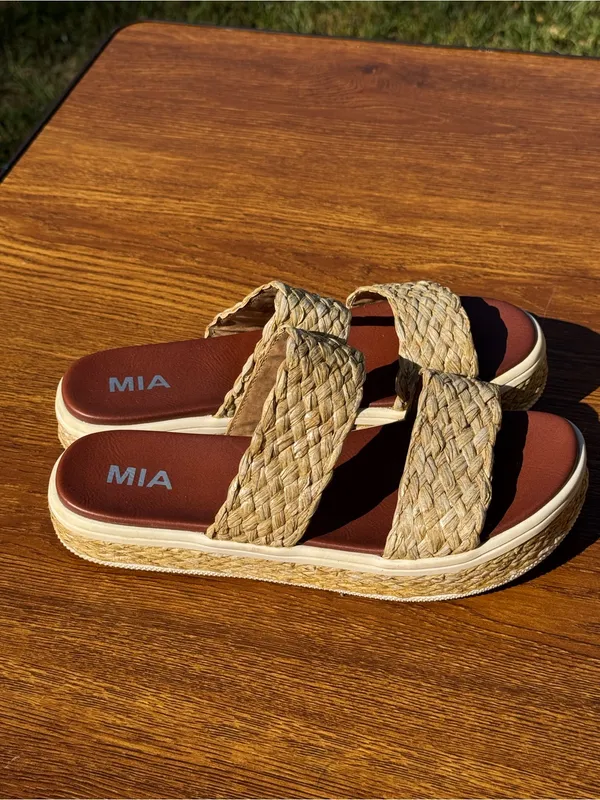 MIA Raffia Platform Slide Sandals Women’s Size 10 Tan Woven Summer - Image 4
