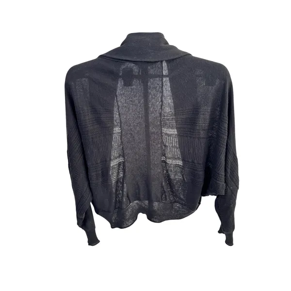 Free People Black Linen Blend Batwing Cardigan Open Front Knit Sweater XS/S‎ - Image 3