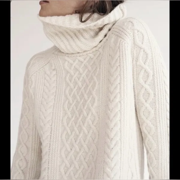 Madewell Cable Knit Cream Turtleneck Sweater - Image 2