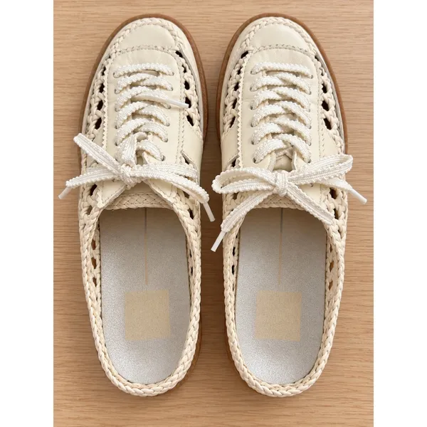 Dolce Vita Cream Woven Cutout Mule Sneakers Gum Sole Womens Size 7 Lace Up - Image 2