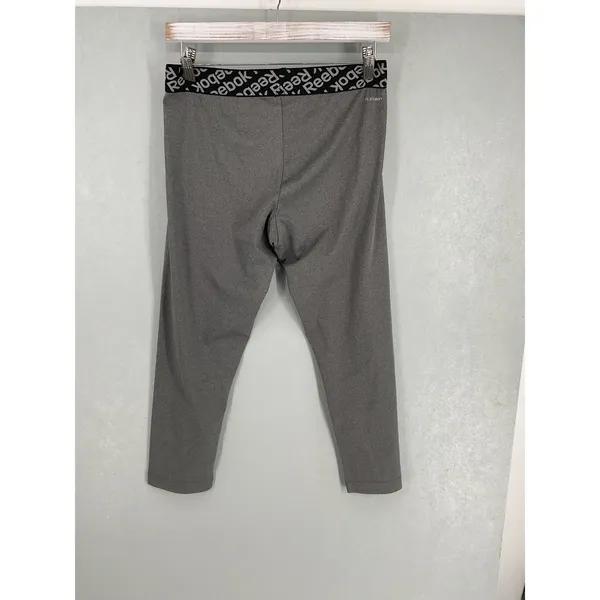 Reebok Womens Leggings Gray Workout Ready PlayDry Logo Waistband Size Medium - Image 2